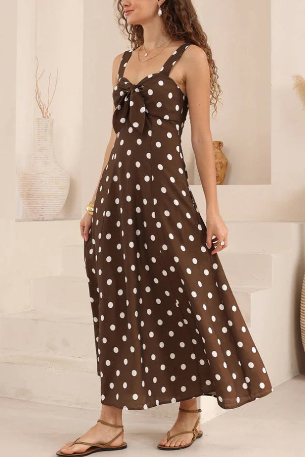 Polka Dot Print Back Pleated Casual Pocket Holiday Maxi Dress