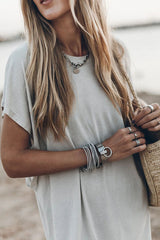 Simple and Effortless Open Sleeve Slit Oversized T-shirt Midi Dress