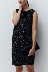 Glam Season Velvet Sequin Back Oversized Bow Design Sleeveless Loose Mini Dress