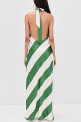 Most Dreamy Stripe Print Halter Tie-up Backless Pocket Loose Maxi Dress