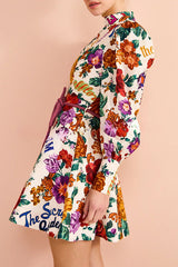 Palermo Floral Print Lace Up Long Sleeved Mini Dress