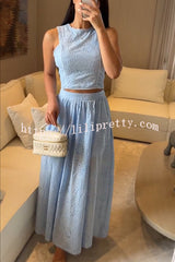 Kaya Embroidery Hollow Lace Back Smocked Tank and Elastic Waist A-line Maxi Skirt Set