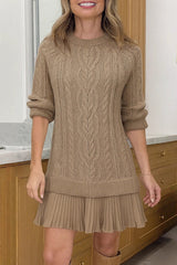 Fashion Loose Round Neck Long Sleeve Knitted Splicing Mini Dress