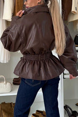 Play It Cool Faux Leather Single Button Elastic Waist Lapel Moto Jacket