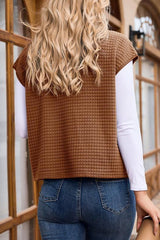 Solid Waffle Sleeveless Zipper Pocket Casual Vest