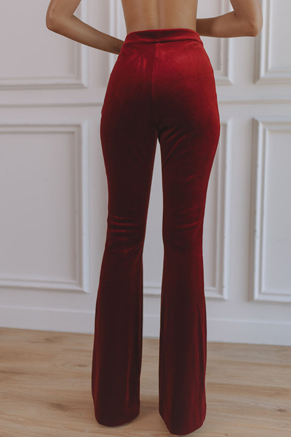 Delicate Daze Velvet High Rise Elastic Waist Flare Pants