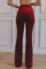 Delicate Daze Velvet High Rise Elastic Waist Flare Pants
