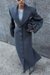 Elegant Lapel Long Sleeve Button High Waist Long Coat