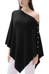 Women Cashmere Knit Shrug Bolero Side Button Detail Lightweight Shawl  Poncho
