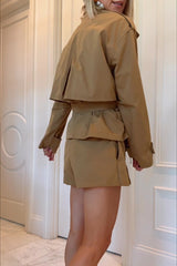 Chic Comfort Epaulettes Contrast Buttons Pocket Belt Cropped Trench Coat