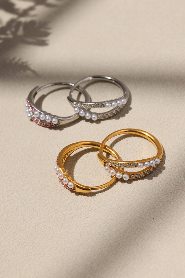 Fashionable Double-layer Inlaid Rhinestone Pearl Ring