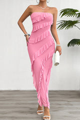 Solid Color Sexy Off-shoulder Slim Back Slit Maxi Dress