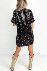 Stars Shine Sequin Puff Sleeve Loose Mini Dress