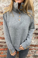 Solid Color High Collar Button Loose Long Sleeve Knitted Sweater