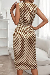 Unique Print Draped Front Neck Asymmetric Hem Mini Dress