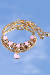 Pink Star Heart Pendant with Diamond Double Circle Bracelet