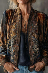 Bohemian Style Velvet Loose Long-sleeved Casual Cardigan