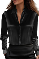 Satin Solid Color Lapel Long Sleeve Casual Shirt