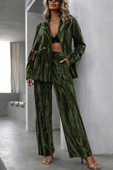 Solid Color Velvet Loose Long-sleeved Top and Elastic Waist Pocket Casual Straight-leg Pants Set
