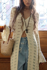Fashion Hollow V-neck Long-sleeved Casual Knitted Cardigan
