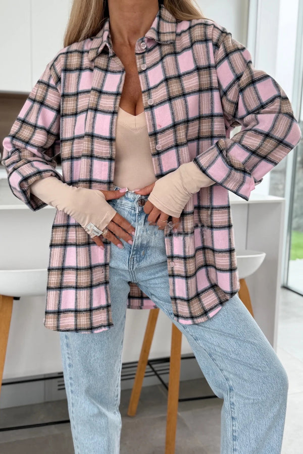 Love of Mine Plaid Print Long Sleeve Oversized Blouse