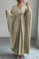 Solid Color Elegant V-neck Knot Decoration Loose Maxi Dress