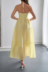 Solid Color Halterneck Tie Casual Holiday Style Maxi Dress