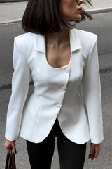 Solid Color Lapel Long Sleeve Casual Button Blazer