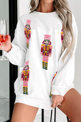 Christmas Soldier Sequin Loose Casual Long Sleeve Sweatshirt