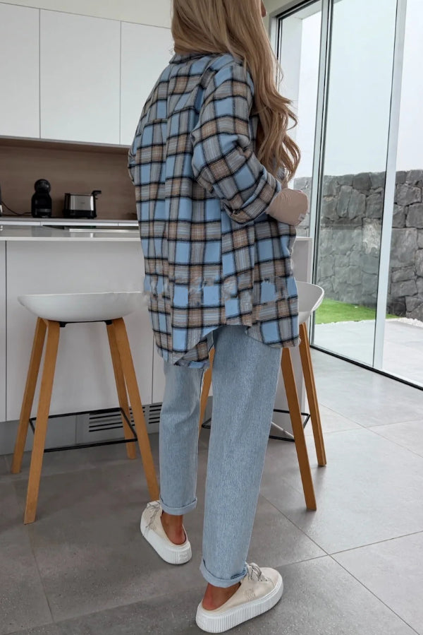 Love of Mine Plaid Print Long Sleeve Oversized Blouse