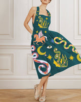 Fresh Summer Crossover Backless Pocketed Loose Midi Dress