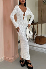 Fashion V-neck Long-sleeved Hollow Slim Maxi Dress