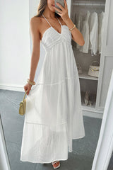 Solid Color Halterneck Tie Casual Holiday Style Maxi Dress