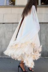 Fashionable V-neck Lace-up Ruffled Double-layer Hem Maxi Dress