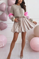 Stylish Loose-fitting Color-blocked Long-sleeved Knit Sweater