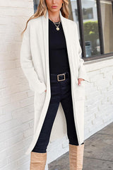 Solid Color Long-sleeved Casual Loose Pocket Mid-length Cardigan