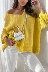 Solid Color Loose V-neck Casual Knitted Sweater