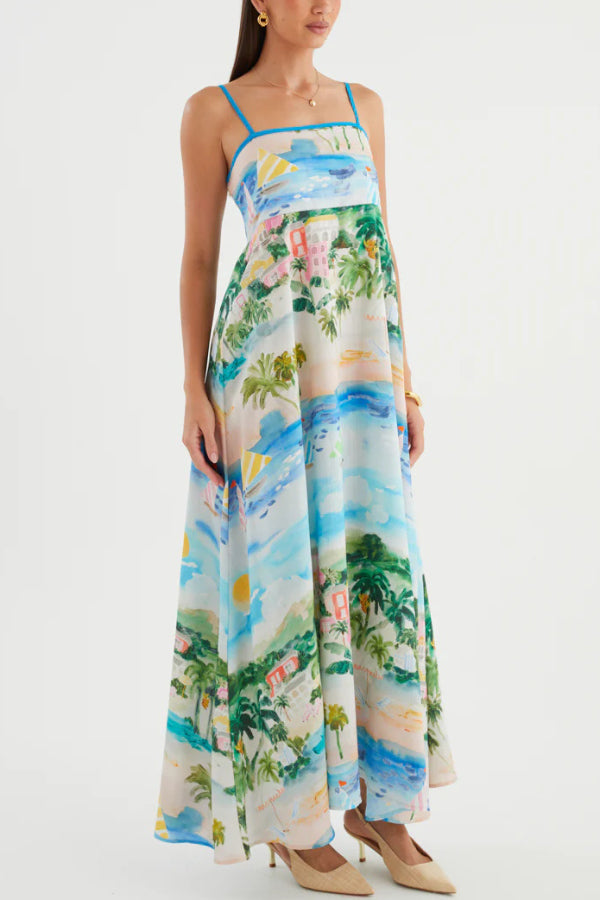 Unique Printed Loose Sleeveless Camisole Casual Vacation Maxi Dress