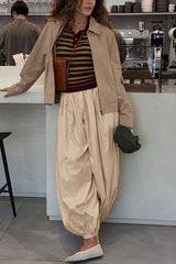 Solid Color Casual Pocket Elastic Waist Lantern Wide Leg Pants