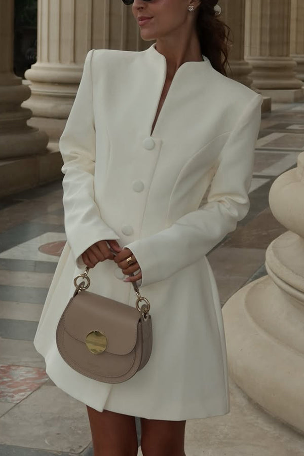 Solid Color Long-sleeved Slim-fit Button-down Casual Mini Dress