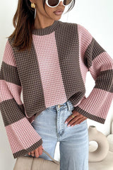 Fashionable Colorblock Loose Long-sleeved Casual Knitted Sweater