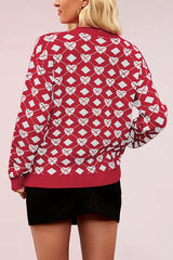 Fashionable Heart-shaped Jacquard Loose Long-sleeved Knit Sweater