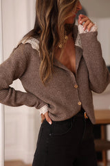 Fashionable Lace-trimmed Sailor Collar Casual Knit Cardigan