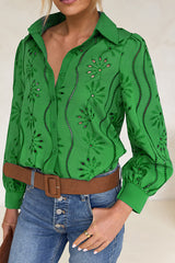 Fashion Hollow Puff Sleeve Casual Lapel Loose Shirt