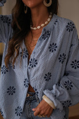 Fashionable Embroidered Floral Casual Long-Sleeved Loose Top