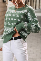 Christmas Geometric Round Neck Long Sleeve Loose Knitted Sweater