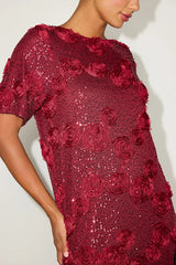 Feeling Exquisite Sequin-embellished Rose Texture Short Sleeve H-line Mini Dress