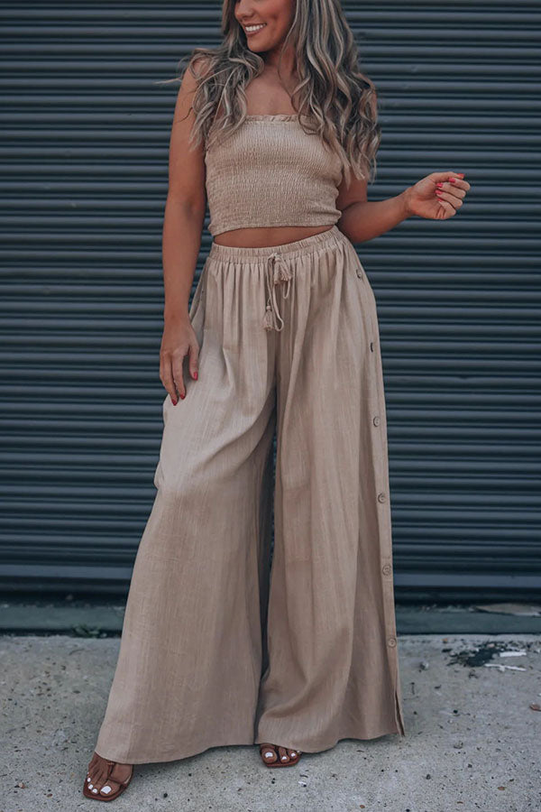 Coast To Coast Smocked Top Button Wide Leg Pants Suit