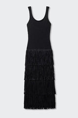 Solid Color Sleeveless Slim Fit Fringed Hem Knitted Midi Dress
