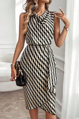 Unique Print Draped Front Neck Asymmetric Hem Mini Dress